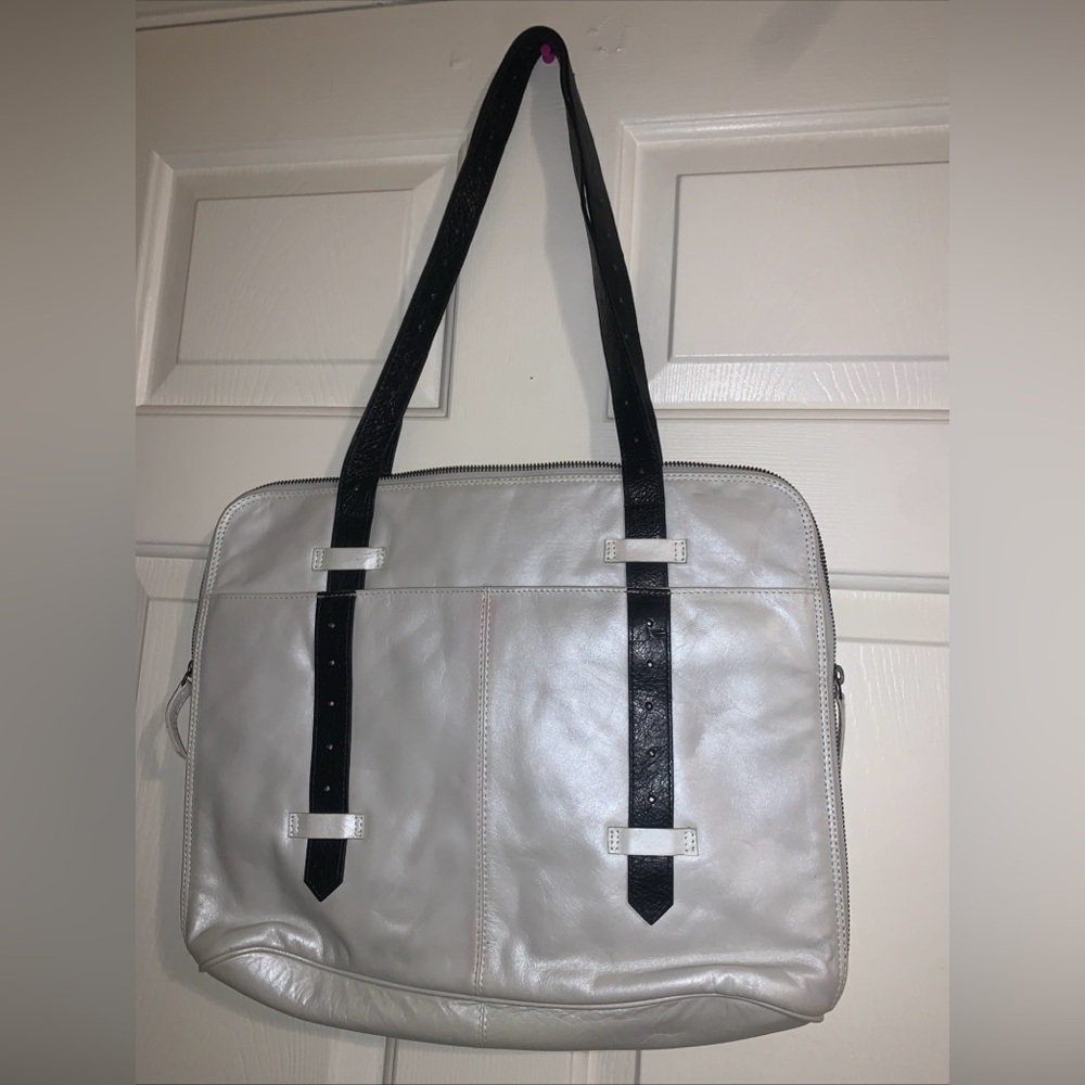 Latico Elegant White Laptop Bag with Black Straps